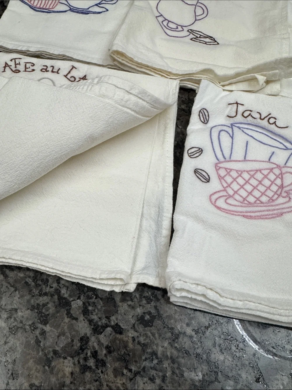 Embroidered cotton flour sack Coffee Kitchen Towels - White (Set) cheesecloth NE